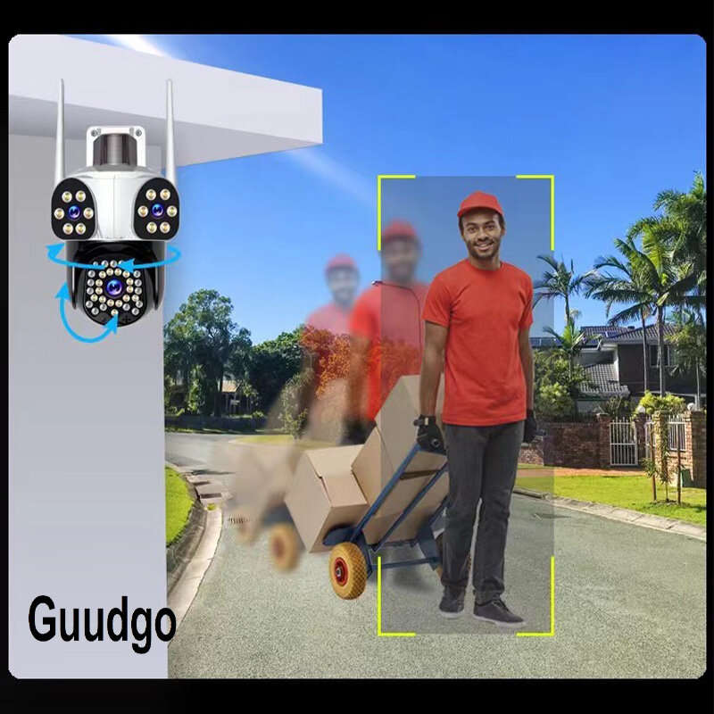 Guudgo 3MP+3MP+3MP Outdoor WiFi Cameras Three Screen View HD IP Camera Color Night Vision Human Dete