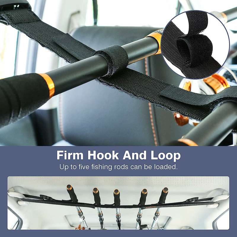2x Vehicle Fishing Rod Rack Holder Straps Adjustable 30 to 54" Roof Fishing Pole Storage Carrier Bel
