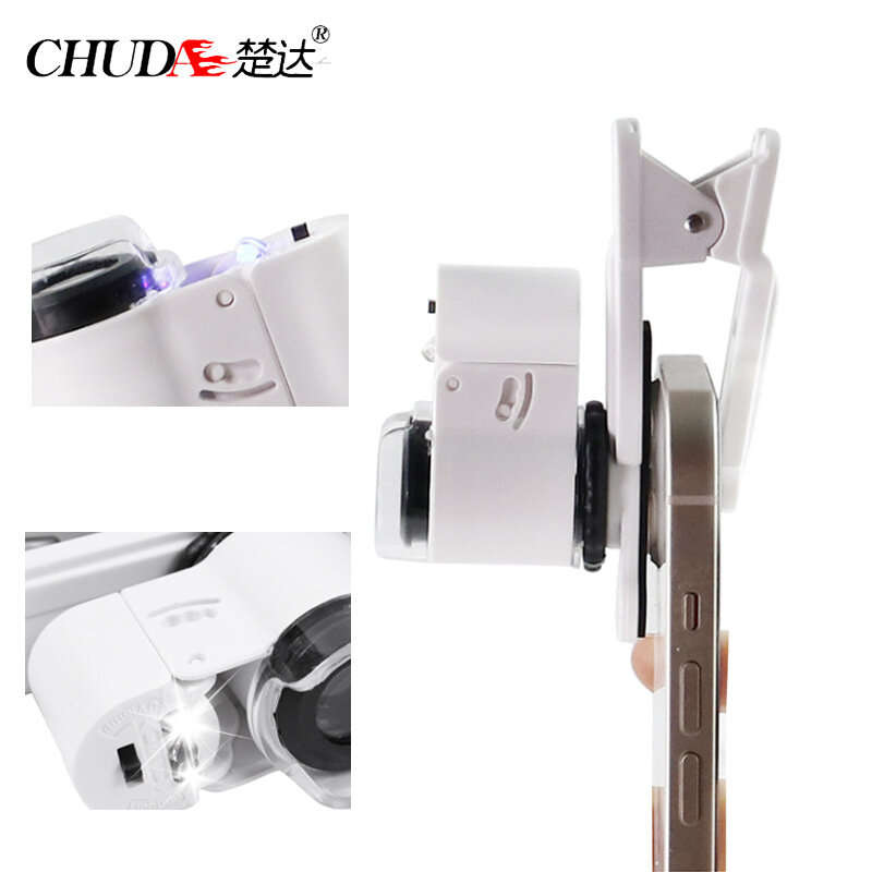 ChuDa 9882AW Mobile Phone Microscope Clip 45x Magnification with Dual LED Illumination and UV Light
