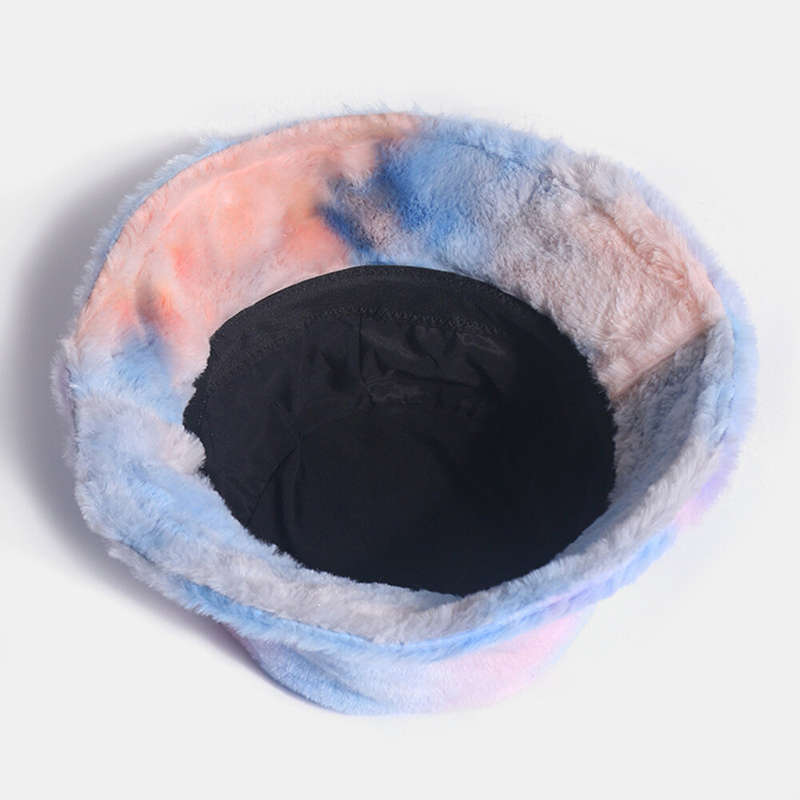 Unisex Rabbit Hair Color Gradient Rainbow Plush Warm All-match Casual Outdoor Bucket Hat