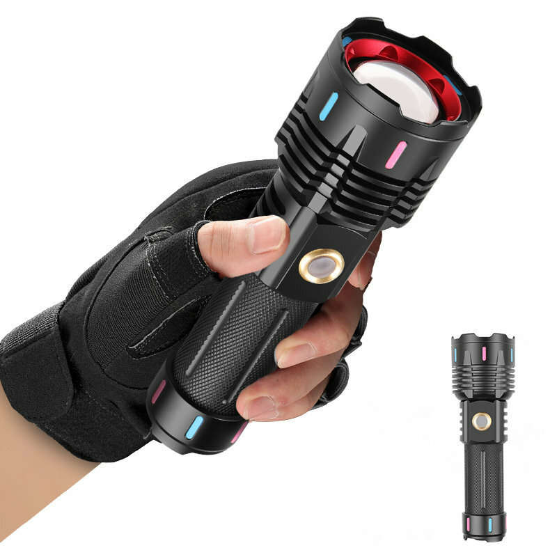 30W White-Light LED Flashlight Tactical Telescopic Zoom Flashlight Band Color Night Light Long Range