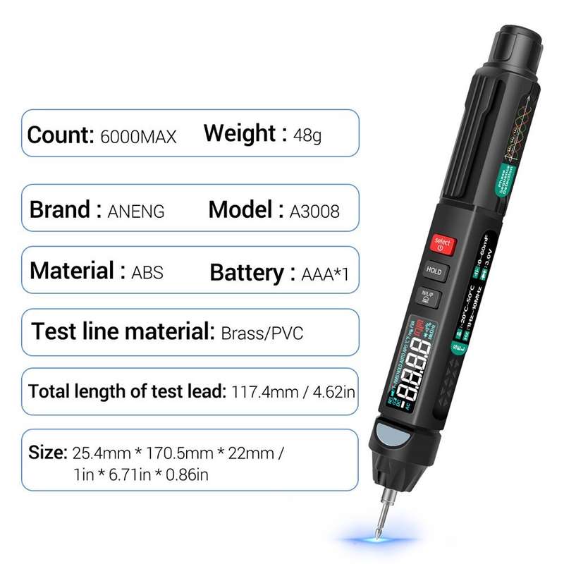 ANENG A3008 Digital Multimeter Auto Intelligent Sensor Pen Tester 6000 Counts Non-contact Voltage Me