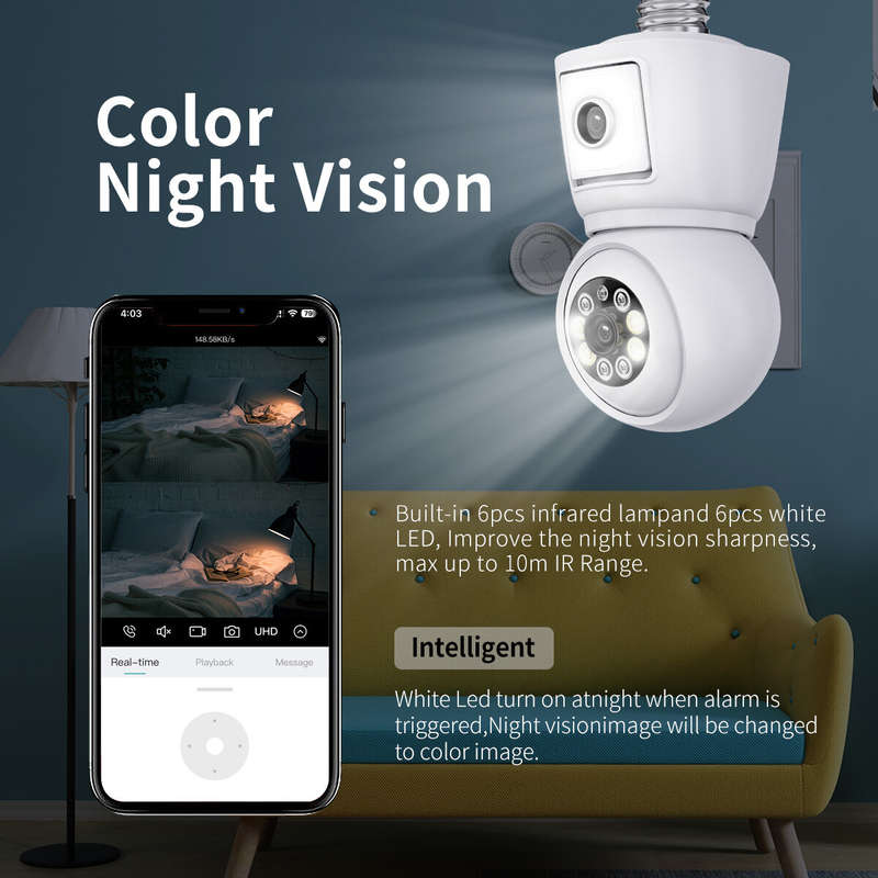 ESCAM QF202 E27 2MP+2MP WiFi PTZ Camera Dual Lens Wireless Surveillcance Camera with Color Night Vis