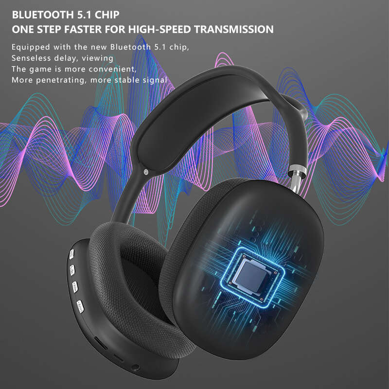P9 Wireless bluetooth 5.1 Headphones HiFi Stereo Deep Bass Telescopic Metal Arm Gaming Headphones wi