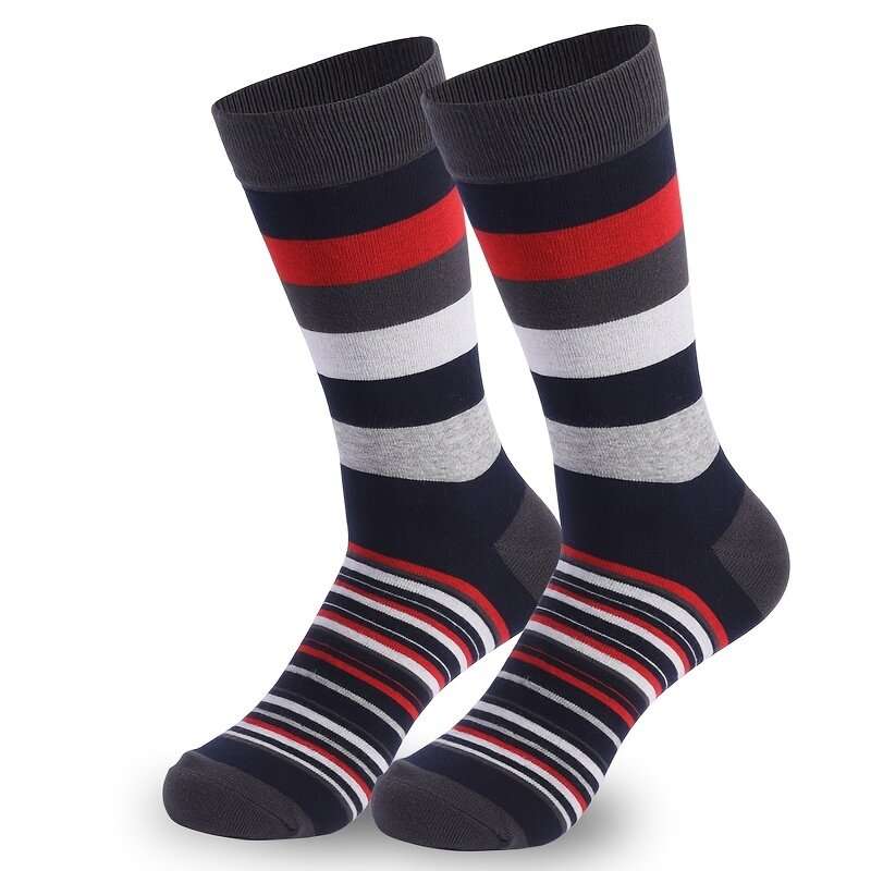 5 Pairs Men's Plus Size Dress Socks Crew Colorful Striped Funny Casual Mid Tube Socks Breathable Ela