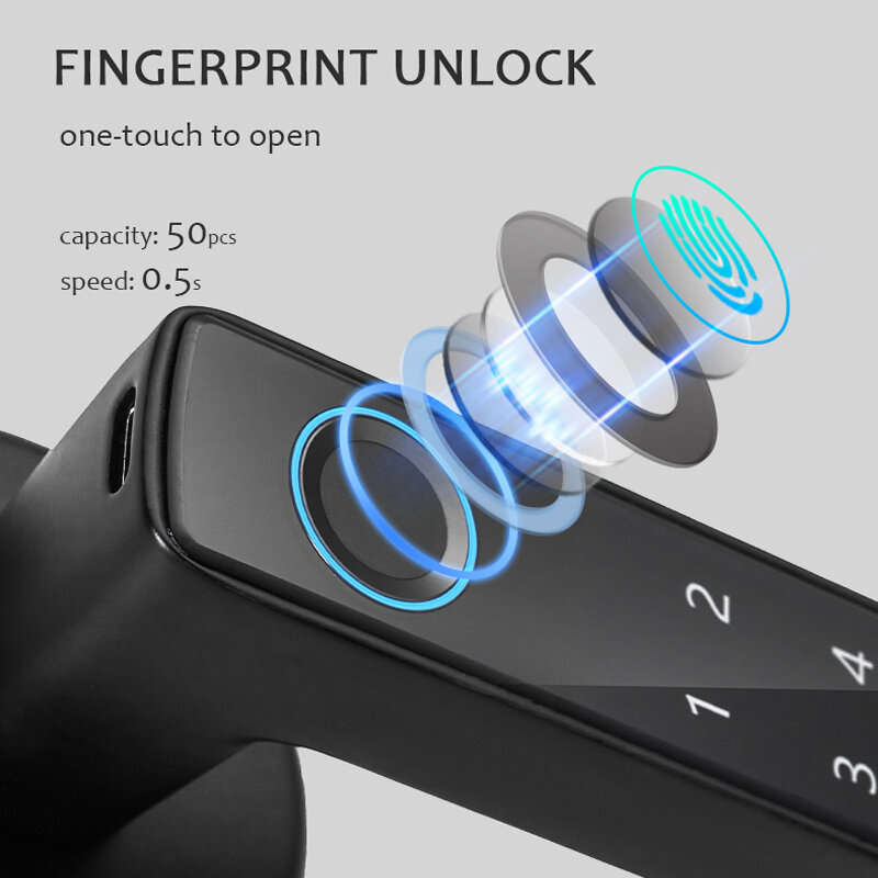 WAFU Tuya Biometric Smart Door Lock Electronic Digital Lock Password Fingerprint Keyless Entry Secur