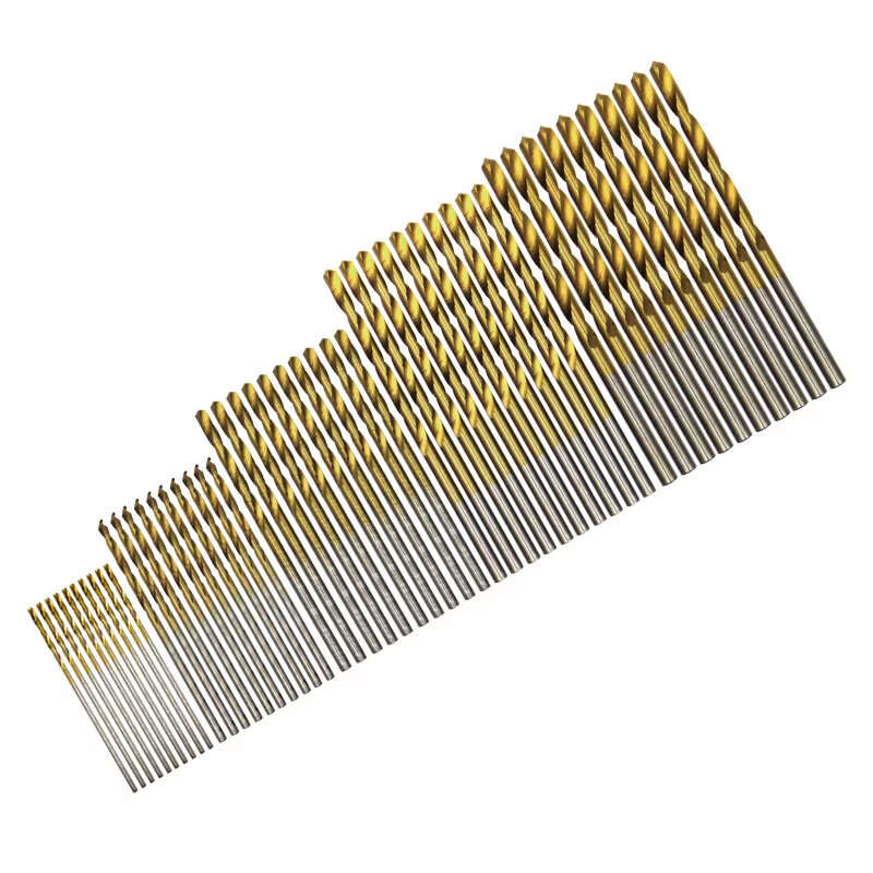 50PCS Titanium Plated Twist Drill Set 1-3mm Shank High Wear Resistance Small Drill Bits for Electric