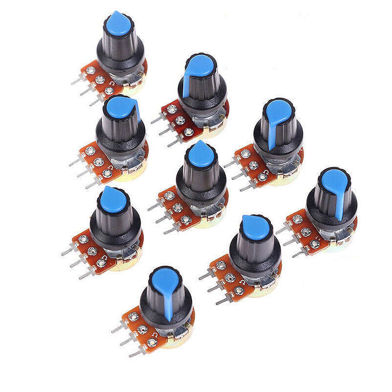 9Pcs/Set WH148 Potentiometer Resistor with Nuts and Potentiometer Button Cap Adjustable Knob for B1K