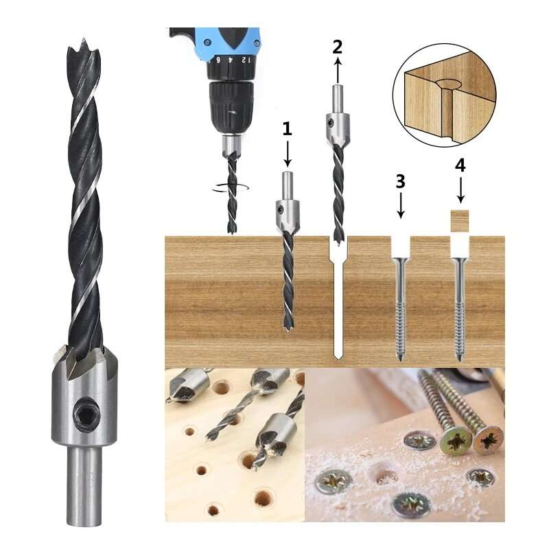 7PCS 3mm-10mm HSS Countersink Drill Bit Set Reamer Woodworking Chamfer Drill Counterbore Pliot Hole