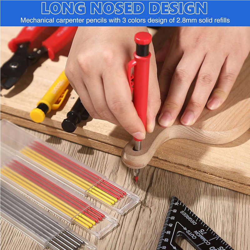 8 Pack Carpenter Pencil Set with Deep Hole Marker Built-in Sharpener and Carbide Scribe Marking Tool
