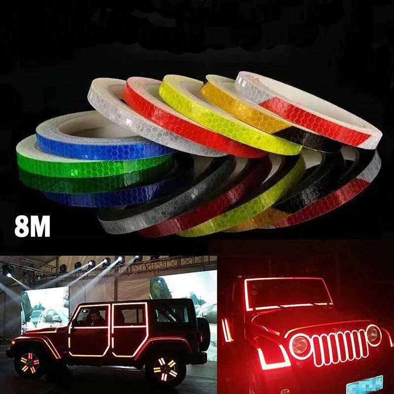 1cm*8m Bike Wheels Reflective Stickers Fluorescent Reflect Strip Adhesive Tape for MTB Bicycle-Yello