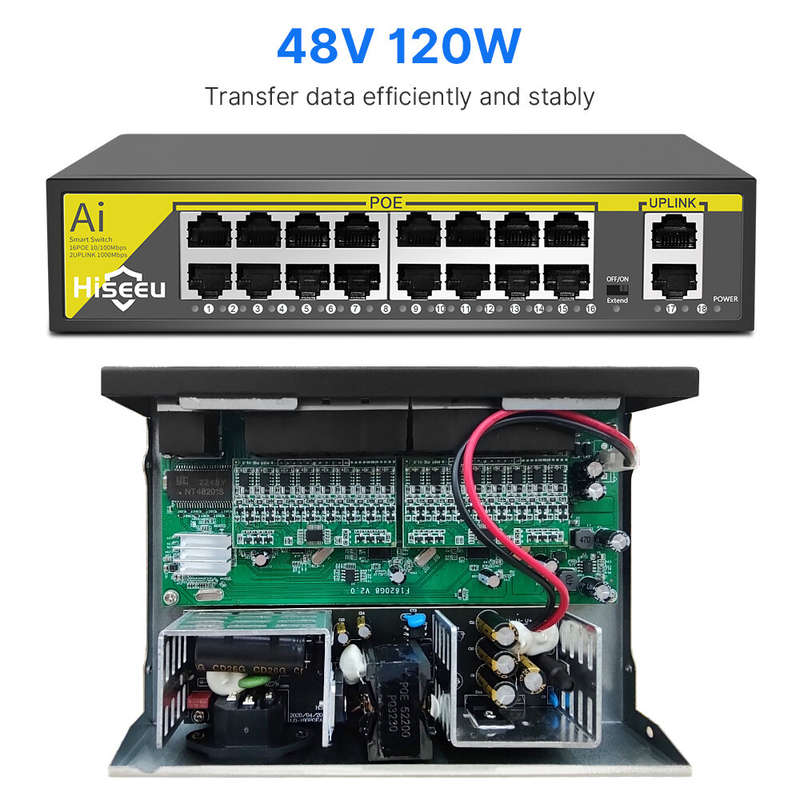 Hiseeu 48V 8/16CH POE Ports Switch Ethernet 10/100Mbps IEEE 802.3 af at for IP Camera CCTV Security