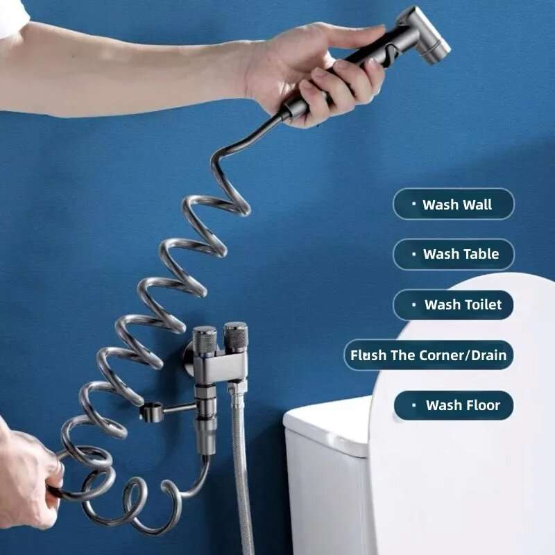 High Pressure Dual Control Valve Hygienic Shower Toilet Bidet Spray Gun Set Dual Outlet Mini Angle V