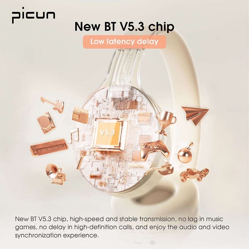 Picun B-01S Wireless Headset bluetooth 5.3 Headphone 40mm Dynamic Speaker HiFi Sound SBC AAC Audio N