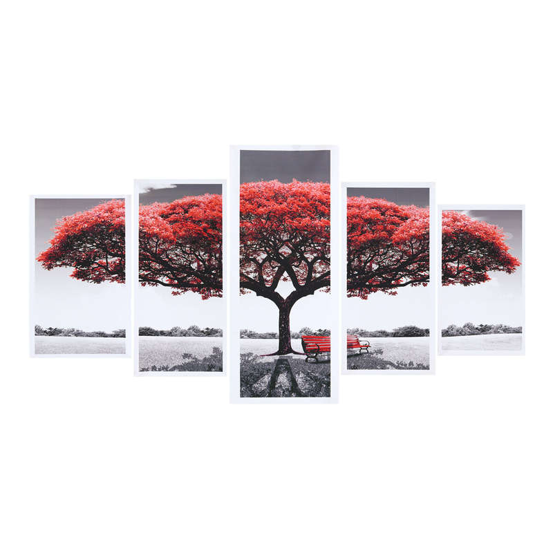 5Pcs Red Tree Canvas Paintings Wall Decorative Print Art Pictures Unframed Wall Hanging Home Office