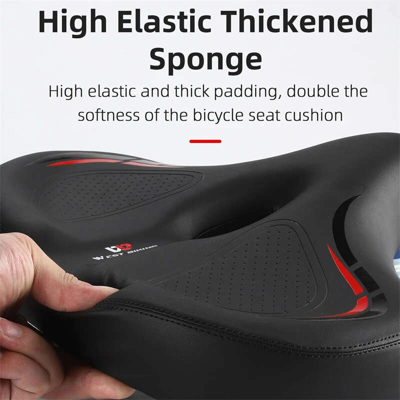 WEST BIKING Oversized MTB Bike Saddle Shock Absorbing Breathable Cycling Seat Widen Thicken Universa