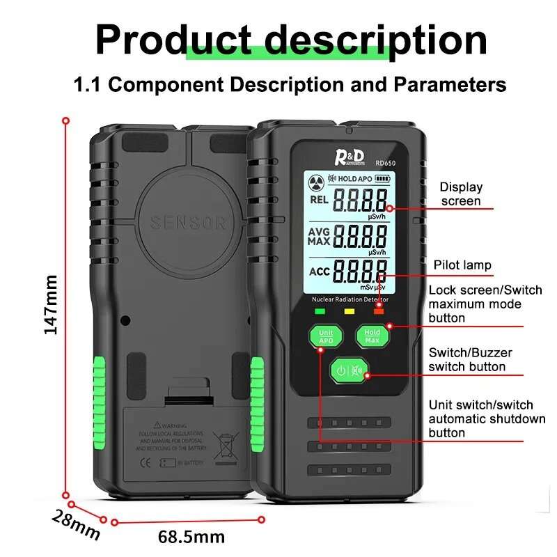 RD650 Geiger Counter Nuclear Radiation Detector X-ray -ray -ray Radioactivity Tester Marble Detector