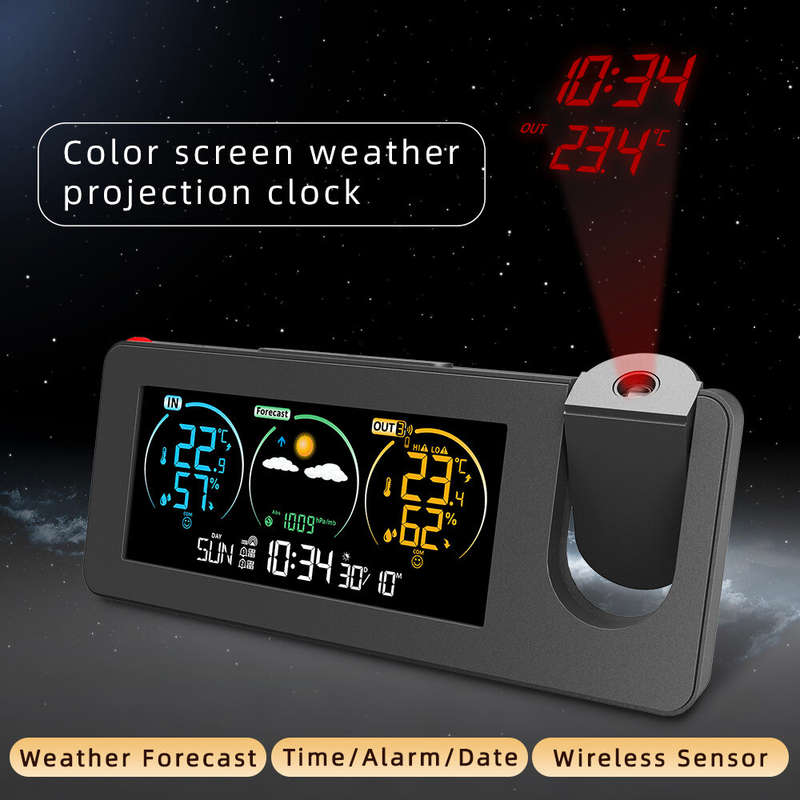 Electronic Projection Clock Weather Station Temperature and Humidity Meter Color Screen Weather Fore