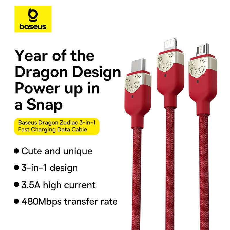 Baseus Dragon Zodiac 3.5A USB-A to Micro/iP/Type-C Cable Fast Charging Data Transmission Copper Core
