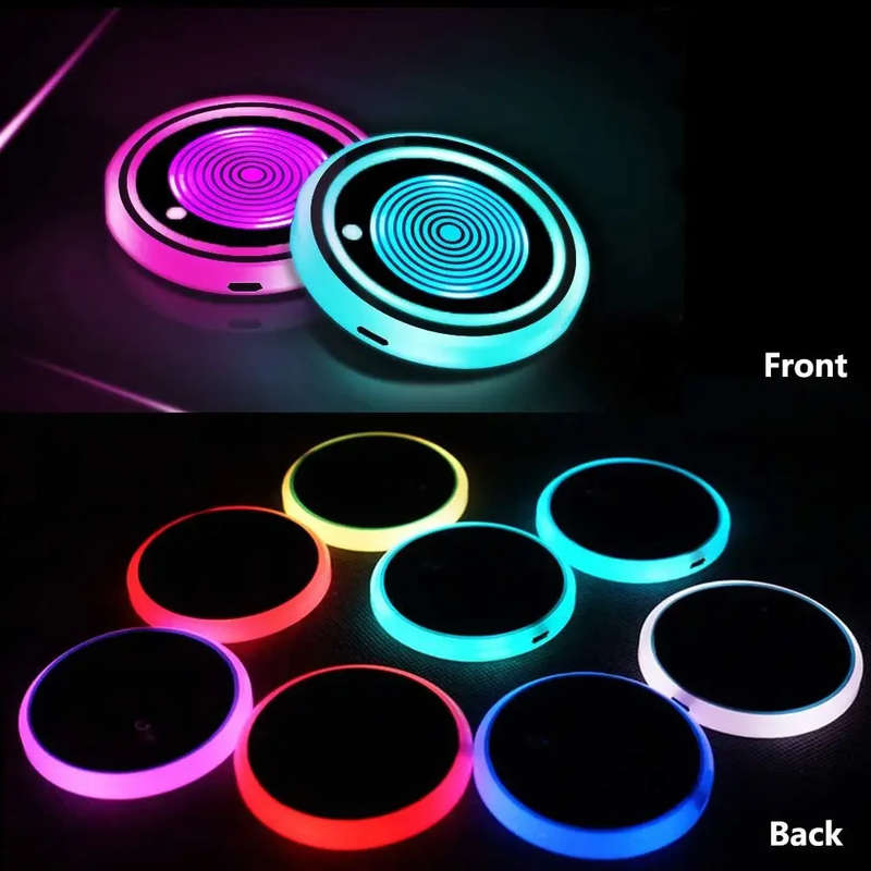 LED Car Cup Holder Light Car Coasters Bottle Atmosphere Light Mats 7 Colors Cup Holder Pad Car Inter