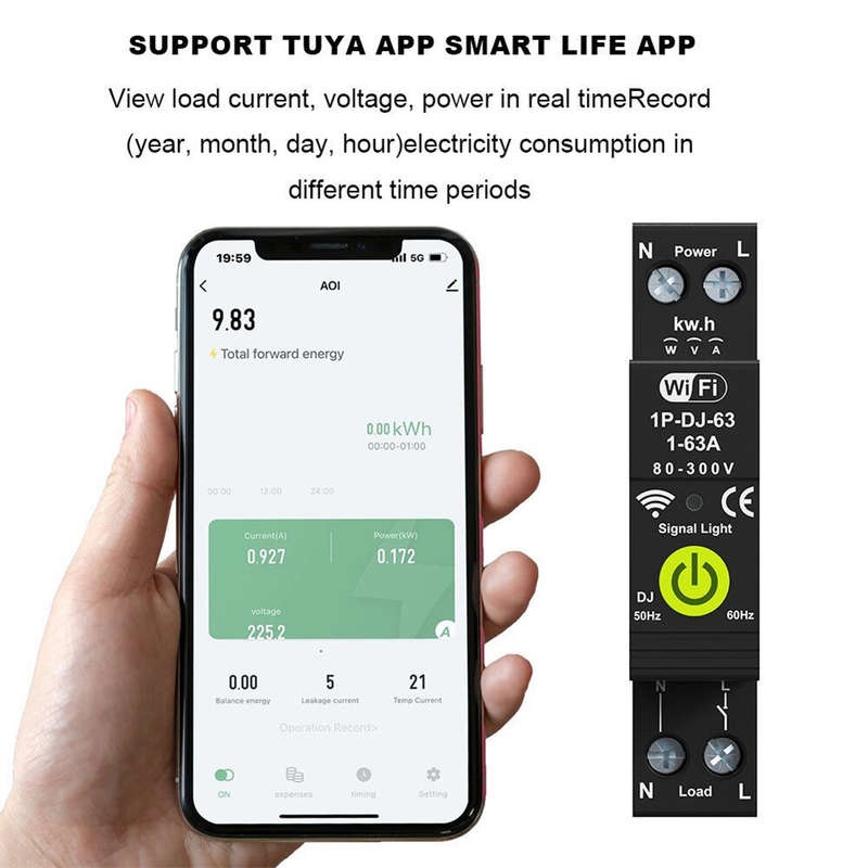 Tuya WiFi Intelligent Circuit Breaker ON OFF Timing Photovoltaic Bidirectional Metering Energy Meter