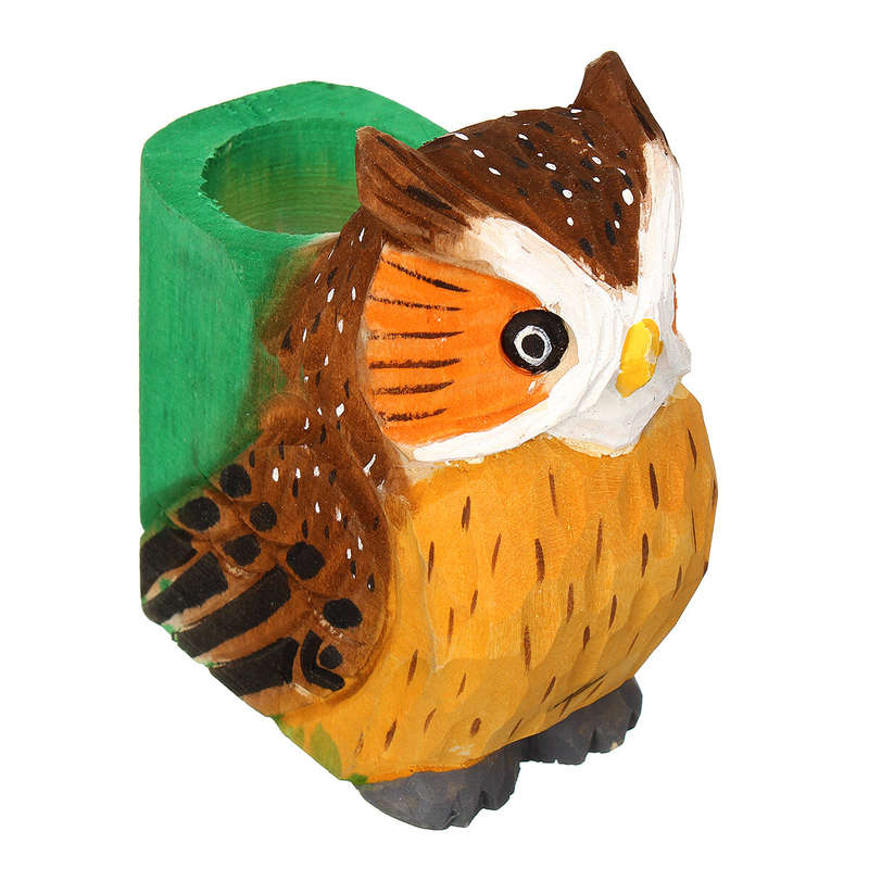 Animal Types Pen Holder Creative Hand Carved Wooden Pen Holder Lion Tiger Owl Dog Pattern Pen Organi
