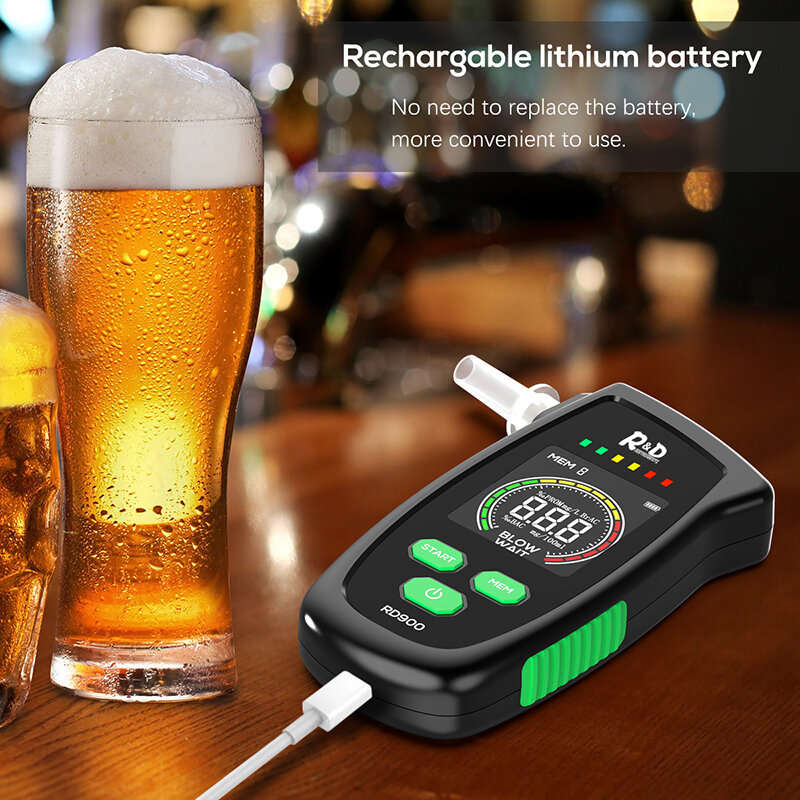 RD900 Alcohol Tester Rechargeable Digital Breath Tester Breathalyzer Gas Alcohol Detector for Person