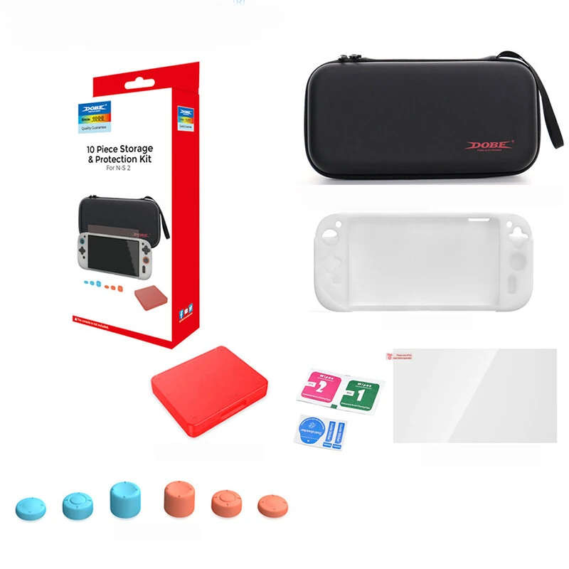 DOBE TNS-5111 Switch2 Accessories Kit 10 in 1 Bundle Protective Case Tempered Glass Screen Protector