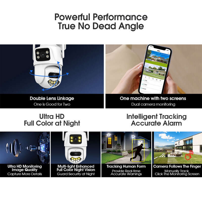 3K 6MP Dual Lens Outdoors WiFi Security Camera HD Night Vision Motion Detection Auto Tracking Waterp