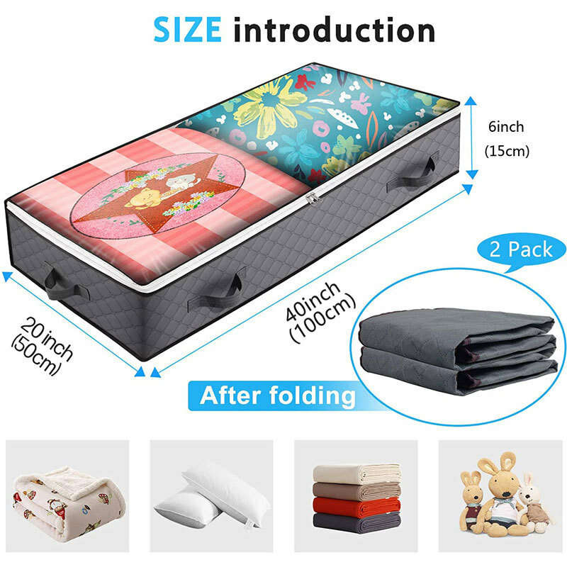 AGSIVO 2 Packs Foldable Underbed Bags Blanket Clothes Comforters Storage Bag with Zipper and Clear W