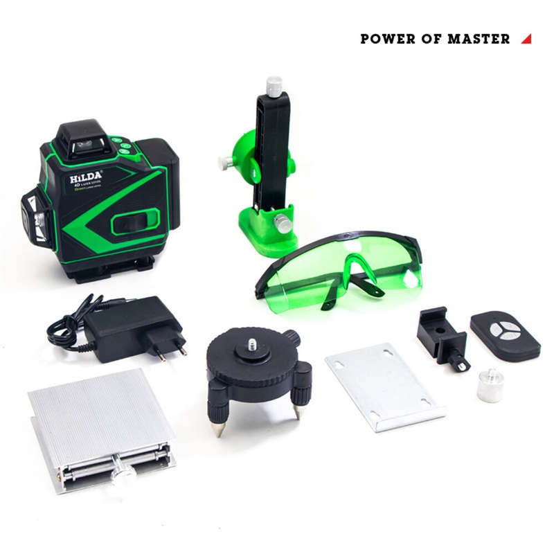 HILDA 16 Line Green Light Laser Level Double Batteries Meter Automatic Leveling Adjustable Precision