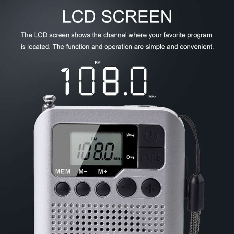 Retekes TR106 Mini Radio Portable Radio FM AM Radio with LCD Display Digital Tuning Speaker Headphon