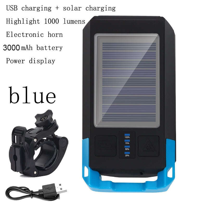 Solar Charging Bike Headlight 1000Lm Super Brightness 3000mAh Battery Display Waterproof 6 Light Mod