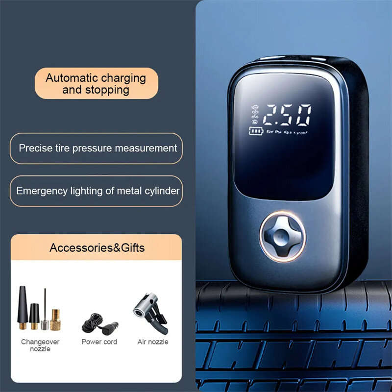 120W Portable Wireless Air Pump 1800mAh Battery 4 Inflation Modes Type-C Rechargeable Mini Power Ban