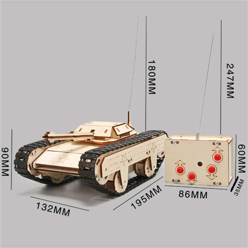 Wooden Remote Control Tank Model Assembly Kit DIY Children's Science Experiment Education Puzzle Toy