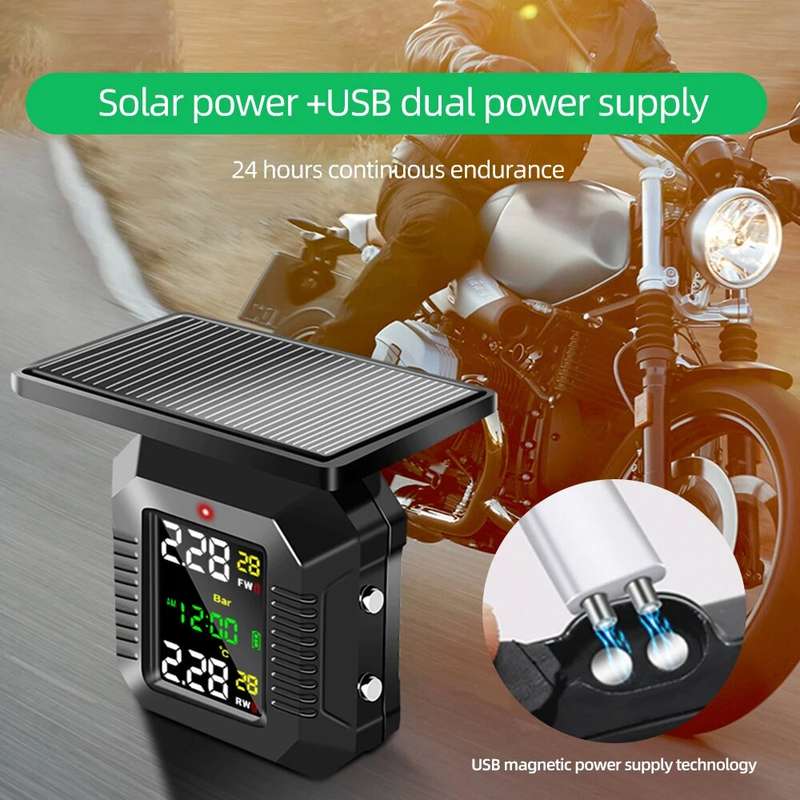 RedrRover Solar Power Motorcycle TPMS Color LCD Display Motorcycles Tire Pressure Monitoring System