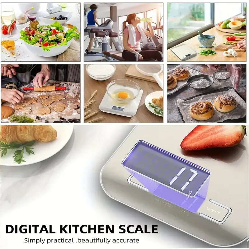 5kg Portable Kitchen Scale Coffee Scale Electronic Stainless Steel Surface LCD Backlit Food Weighing