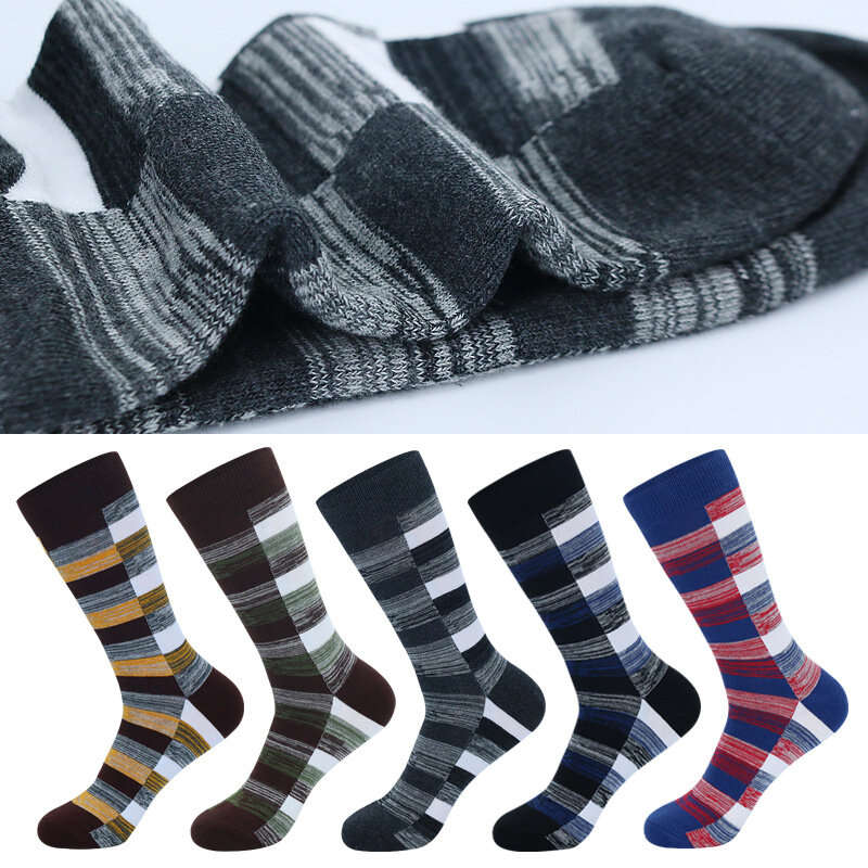 5 Pairs Men's Dress Socks Cotton Colorful Striped Geometric Pattern Funny Casual Pack Novelty Busine