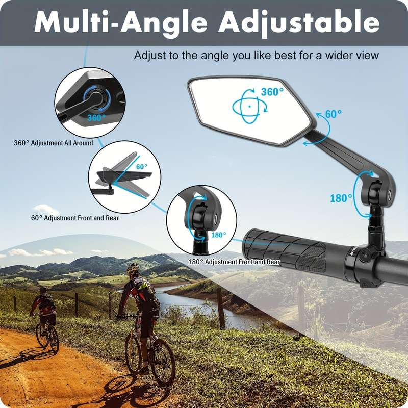 2pcs Bike Handlebar Mirrors For Bicycle Ebike Scooter Snowbike Adjuatable Wide Angle Rear View And 3
