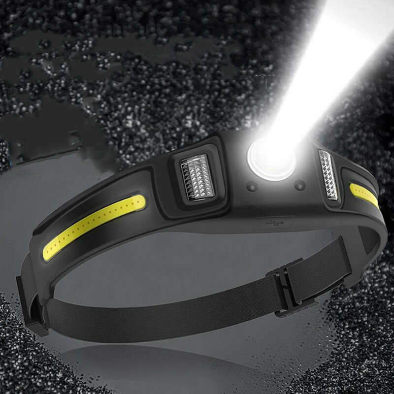 Smart Sensor 600 Lumens XPG+COB LED Headlamps Double Light Source Headlight With Safety Light Waterp