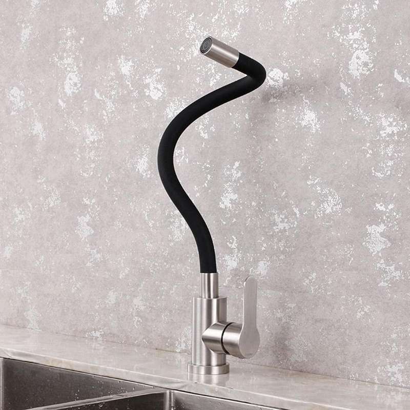 360 Rotatable 304 Stainless Steel Kitchen Silicone Tube Faucet Hot And Cold Brushed Universal Rotata