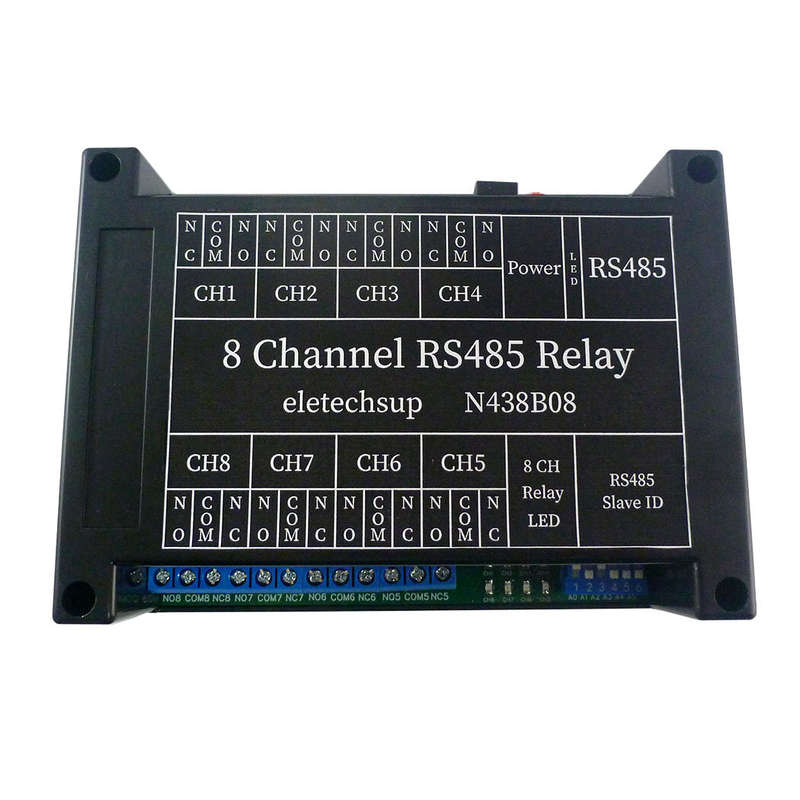 with TVS protected DC 12V 8Ch RS485 Relay Module Modbus RTU 03 06 16 Function Code DIN Shell Switch