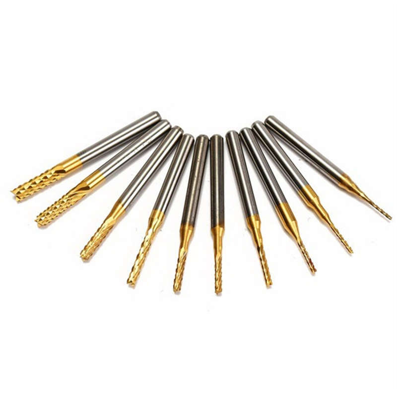 10PCS Drill Bits Titanium Coated Engraving Milling Cutter Hole 0.8-3mm Carbide Bits CNC Precision To