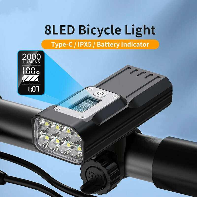 NATFIRE GTR60 OLED Display Bike Light 2000 Lumens 8 LEDs 10000mAh Battery USB Rechargeable IPX5 Wate