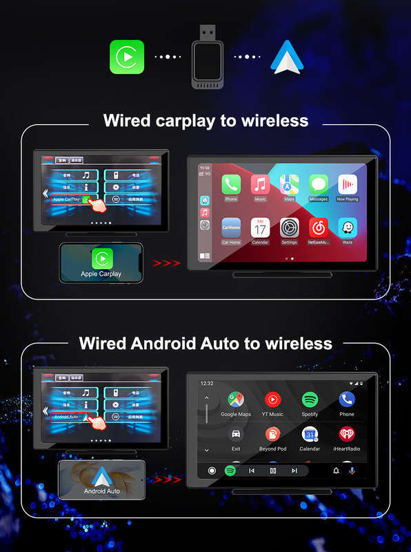 2-in-1 Wireless CarPlay Android Auto Box CP/AA Adapter 5G Wifi & BT 5.0 Support Mobile Phones Vehicl