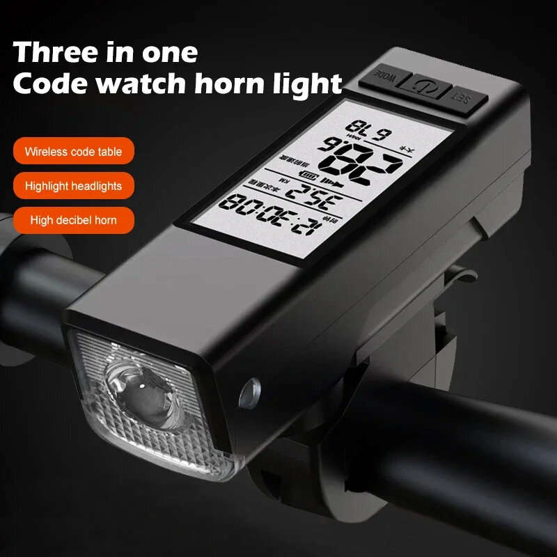 3 in 1 450Lm Brightness Wireless Bike Headlight 2000mAh Battery Type-C 3 Light Modes Smart Speedomet