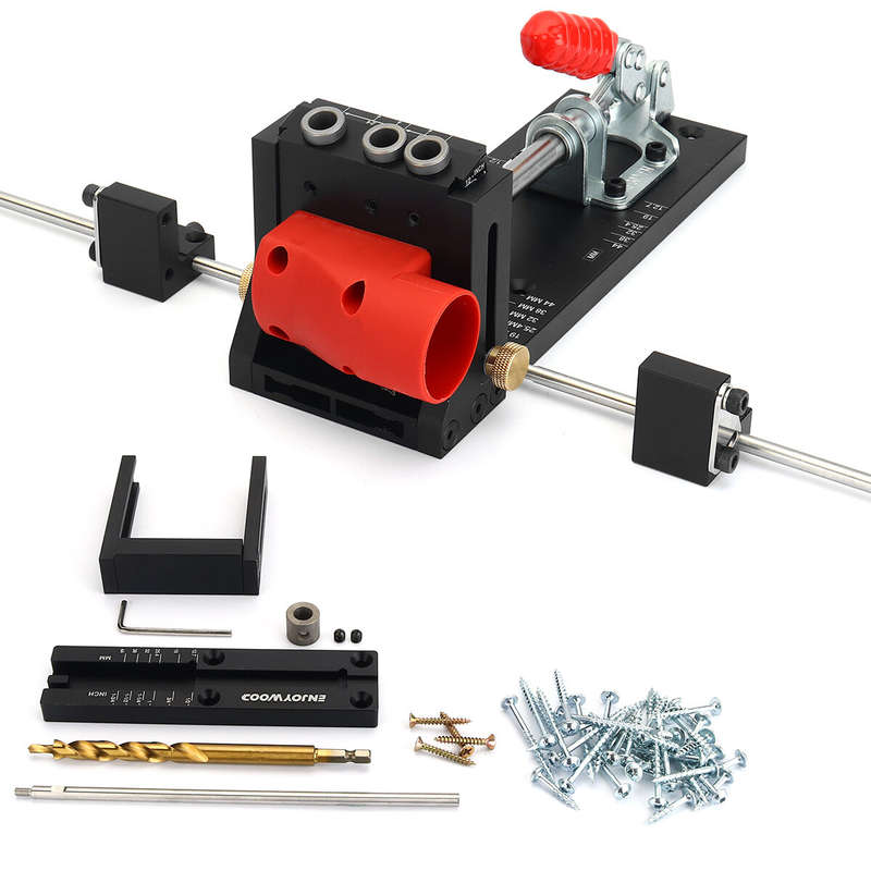 ENJOYWOOD XK4 PRO MAX Pocket Hole Jig Aluminum Alloy Adjustable Woodworking Drill Guide with Stabili