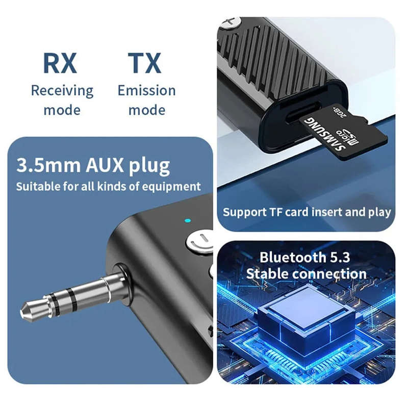 D28 3 in 1 bluetooth Transmitter Receiver 3.5mm Audio AUX Adapter Supports TF Card Hand-Free Call fo