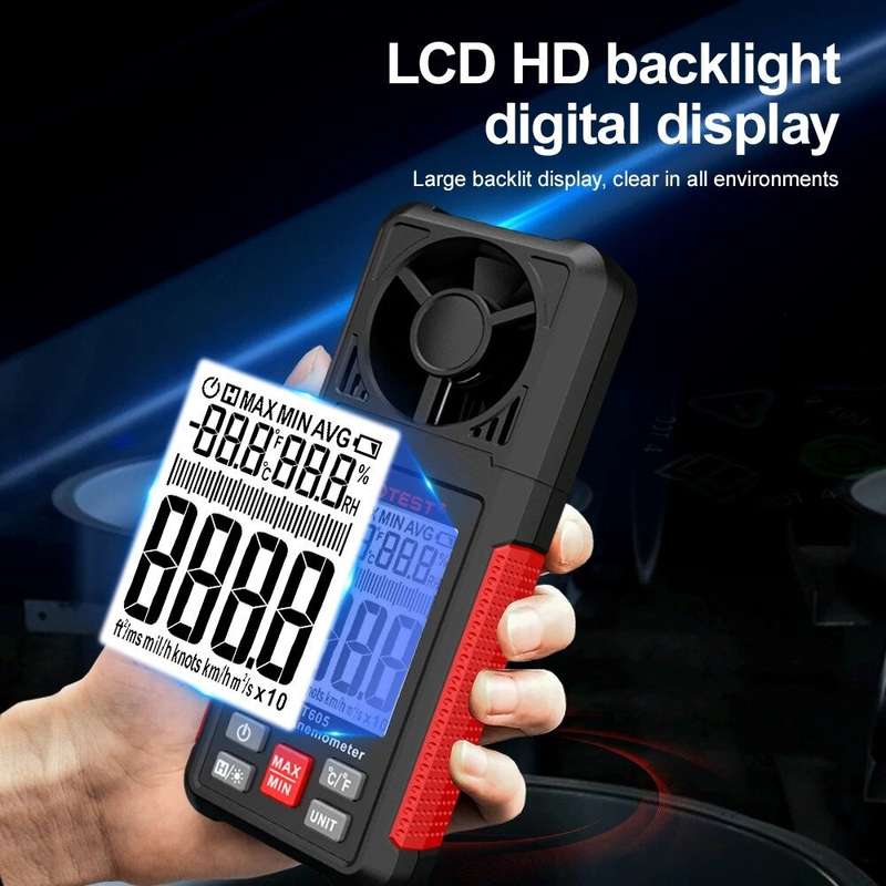 HABOTEST HT605 Digital Anemometer Portable Wind Speed Meter Windmeter LCD Backlight Display Temperat