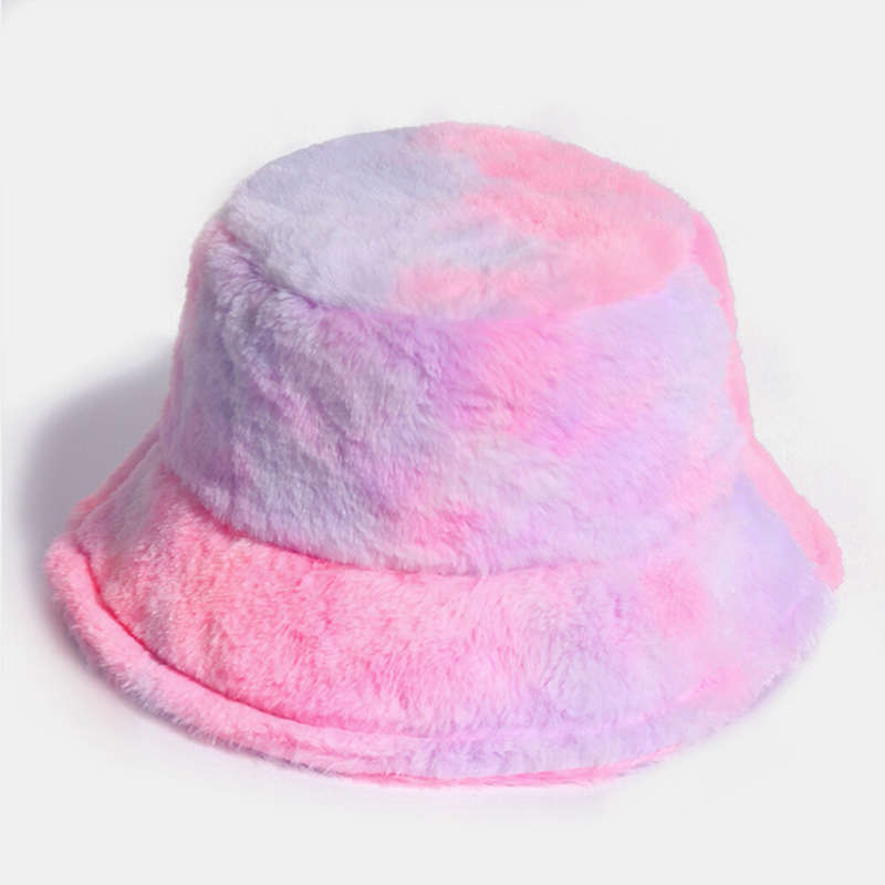 Unisex Rabbit Hair Color Gradient Rainbow Plush Warm All-match Casual Outdoor Bucket Hat